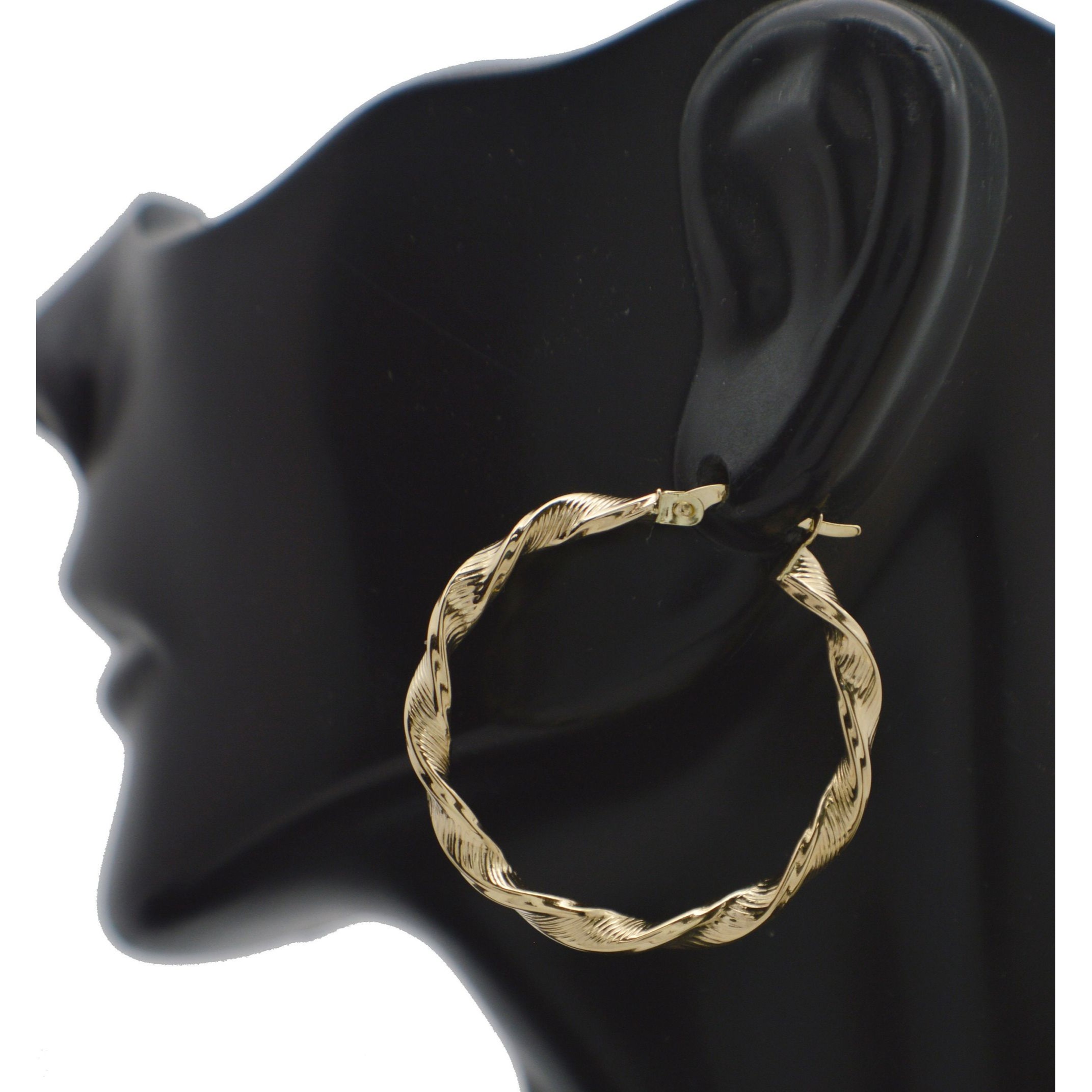 Real 14k Solid Yellow Gold Shiny Twisted Hinged Round Hoop Earrings 2.1gr